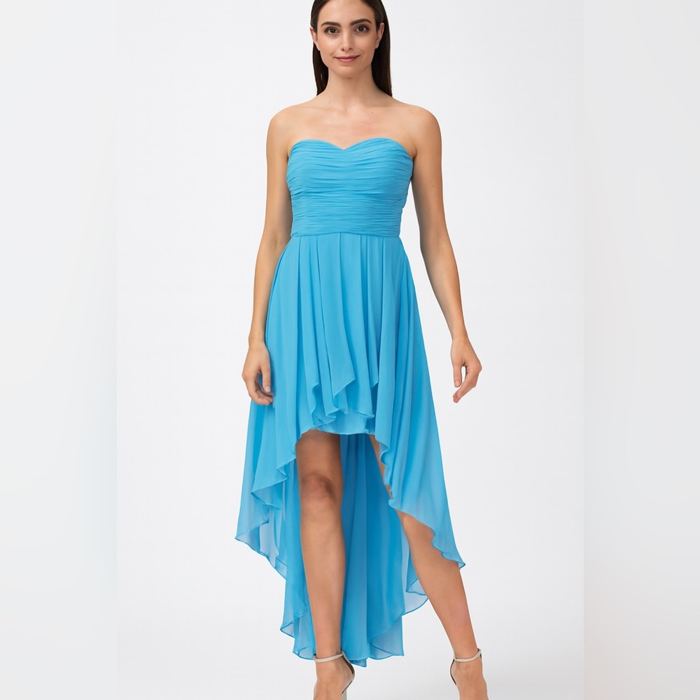 Azazie Strapless High Low Dress in Blue Bridesmaid Wedding Prom - Size XS